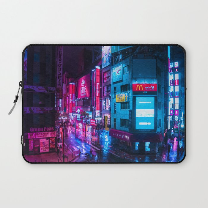 Link to Buy Post Apocalyptic Neon City Blues Wood Wall Art. A cyberpunk style art on Society 6 created by Himanshi Shah