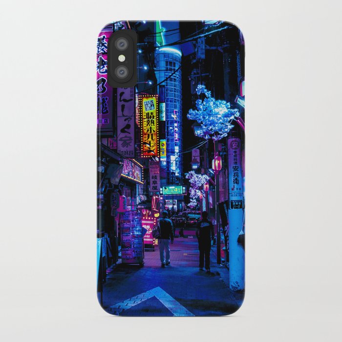 Link to Buy Tokyo's Moody Blue Vibes iPhone Case. A cyberpunk style art on Society 6 created by Himanshi Shah
